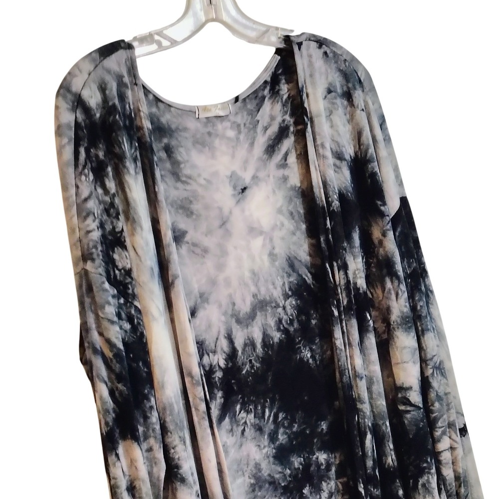 Ace Fashion Womens 1X Tie Dye Open Front Cardigan Tassel Fringe Hem Festival‎